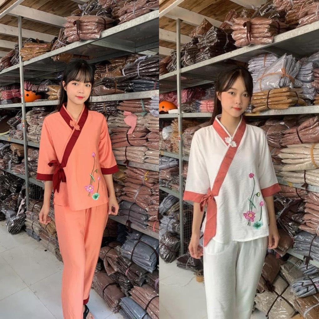 ĐỒ LAM ĐI CHÙA Set Đồ Lam Đi Chùa Cao Cấp Sen Vải Tơ