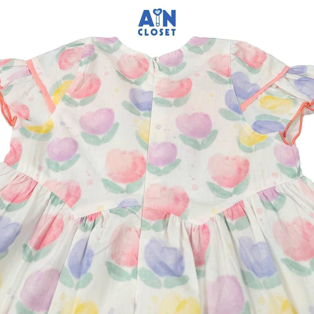 Đầm bé gái họa tiết Đóa Tulip cổ nơ hồng cotton - AICDBGW1XQHI - AIN Closet