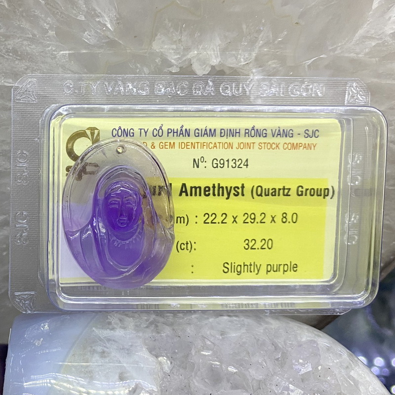 Tượng Tôn Đức Mẹ Thạch Anh Tím Amethyst tự nhiên kiểm định