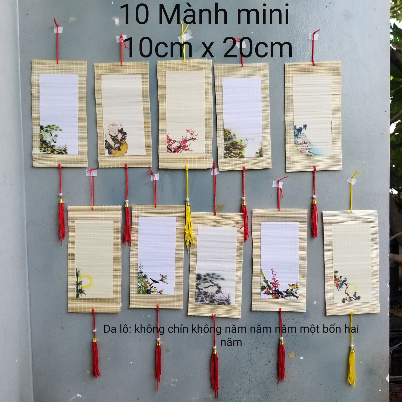 Set 10 mành tre mi ni 10cm x 20cm. . Mành tre, thiệp trang trí tết, quà tặng. Nghiêng giấy bút mưc viết thư pháp.
