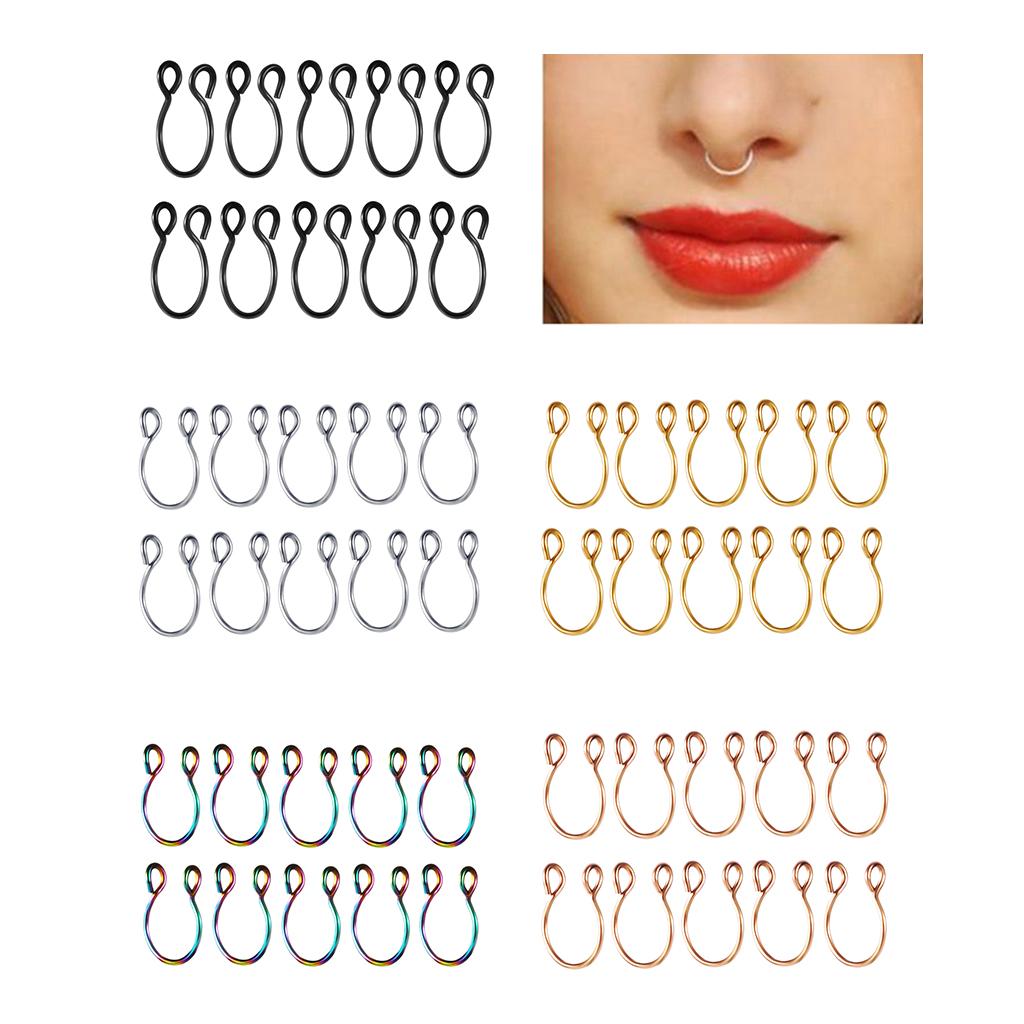 10 Pieces Fake Nose Rings Hoop Clip On Faux Non-Pierced Jewelry Black