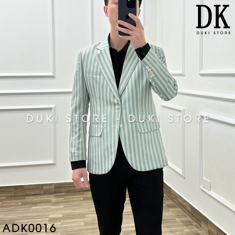 Áo khoác blazer nam ,áo vest nam balzer nam màu xanh kẻ sọc phong cách Hàn Quốc ADK0016- DUKI STORE