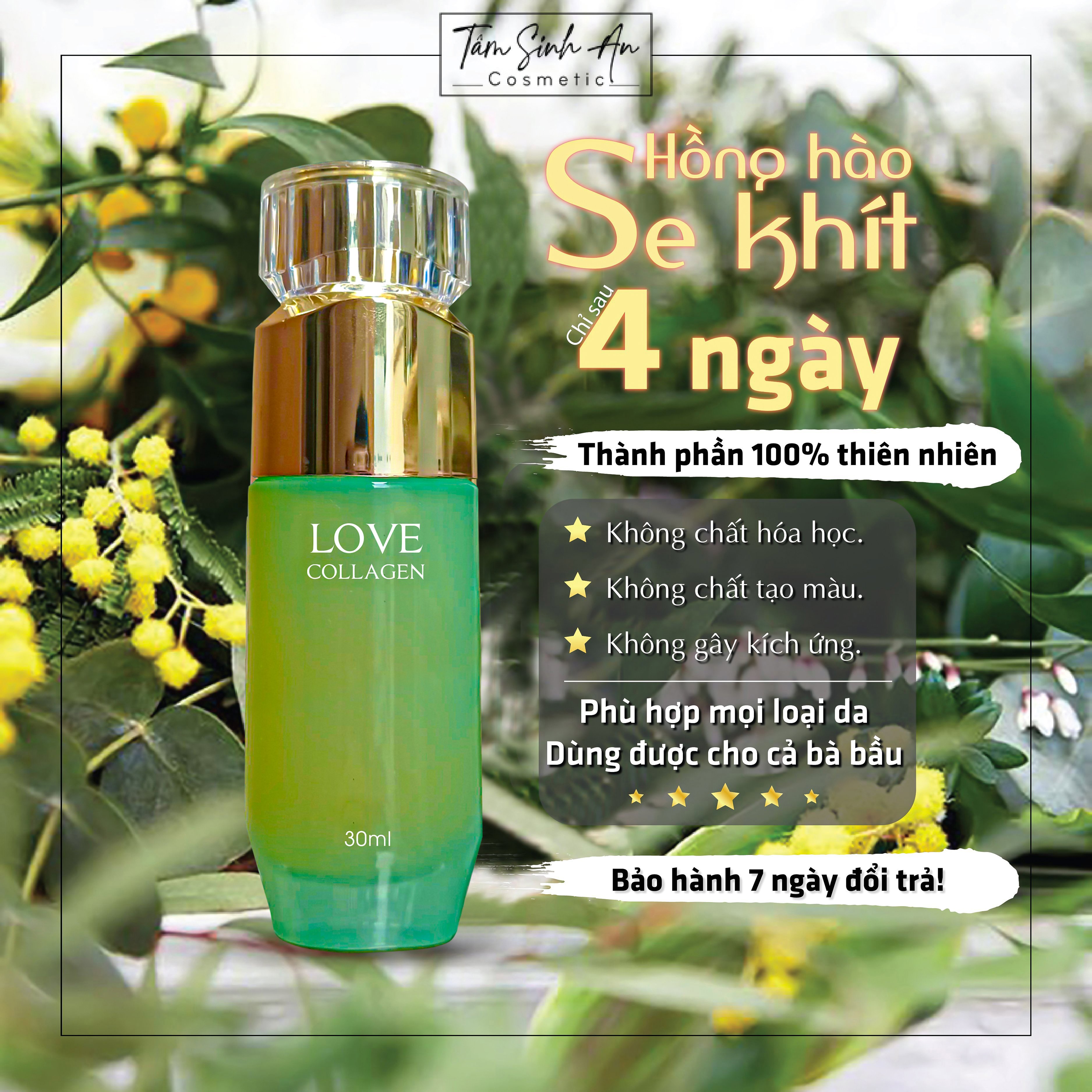 Kem Làm Hồng, Se Khít, Trẻ Hóa Vùng Kín Phụ Nữ LOVE COLLAGEN - 4 Ngày Hiệu Quả - Kem Dưỡng, Khử Thâm Nhũ Hoa - Tâm Sinh An Cosmetic