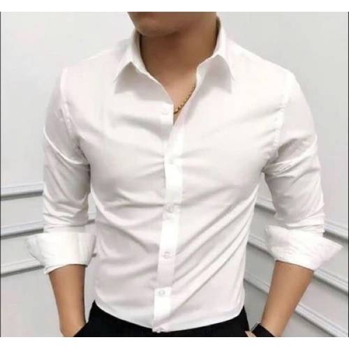 Áo Sơmi Tay Dài Màu Trắng/ Không túi size 75kg-79kg