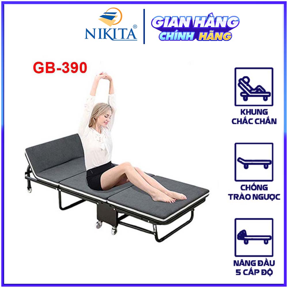 Giường Ngủ Gấp Gọn Thông Minh Nikita, Xếp Thành Ghế Sofa Dễ Di Chuyển - D180 X R90 X C26 Cm - Xám Xanh Nhạt