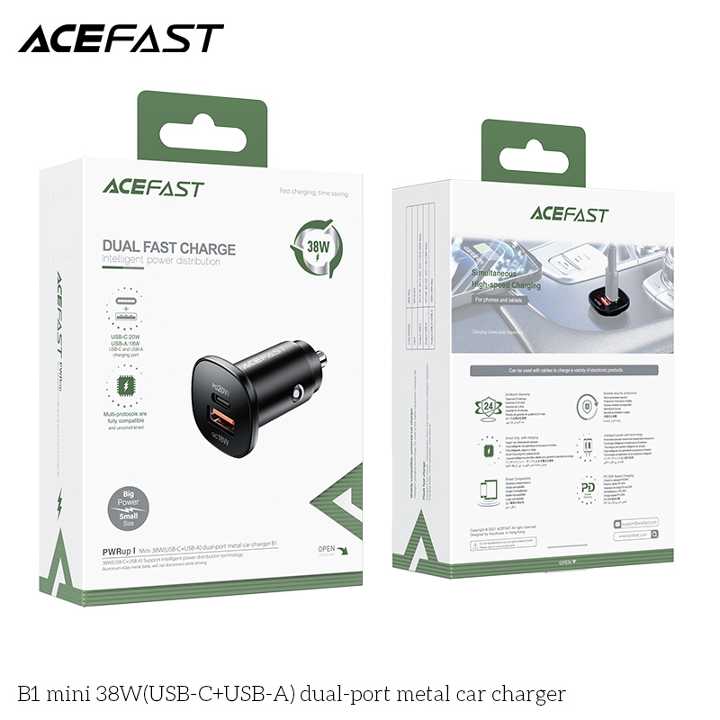 Sạc ô tô Acefast 38W 2 cổng USB-C + USB-A - B1 Hàng chính hãng Acefast