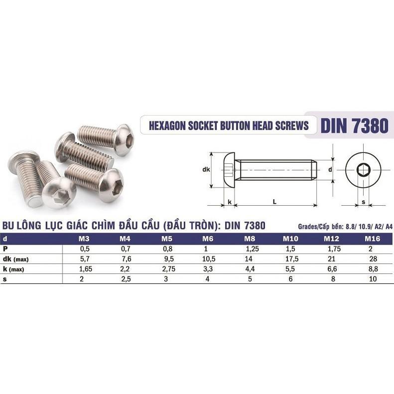 Bu lông M8 M10 lục giác đầu dù/mo/cầu/mũ/nấm INOX