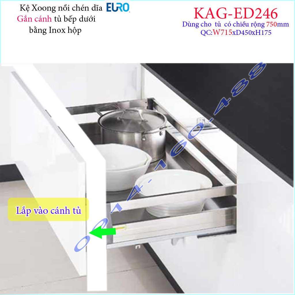 Kệ xoong nồi Euro KAG-ED246-75cm inox hộp, Kệ đựng chén bát-nồi xoong inox hộp âm tủ 75cm