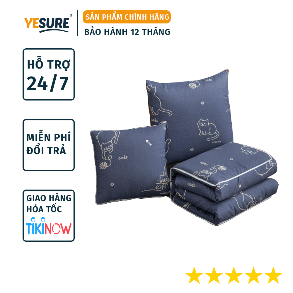 Gối Tựa Lưng , Gối Ngủ Văn Phòng Có Thể Mở Ra Thành Chăn Đắp Rất Tiện Lợi YESURE  Mở Ra Làm Chăn , Gấp Gọn  Thành Gối Tựa Trong 1 Sản Phẩm – Hàng chính hãng – Gấp 40×40 – Mở 100×150 cm – Mèo