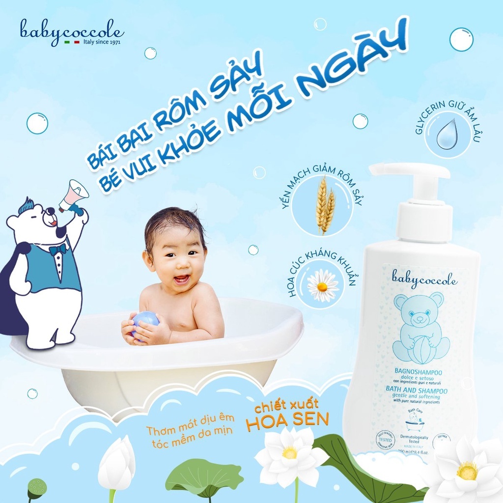 Sữa tắm gội cho bé Babycoccole 0M+ an toàn cho trẻ sơ sinh & em bé chiết xuất hoa sen 250ml/400ml