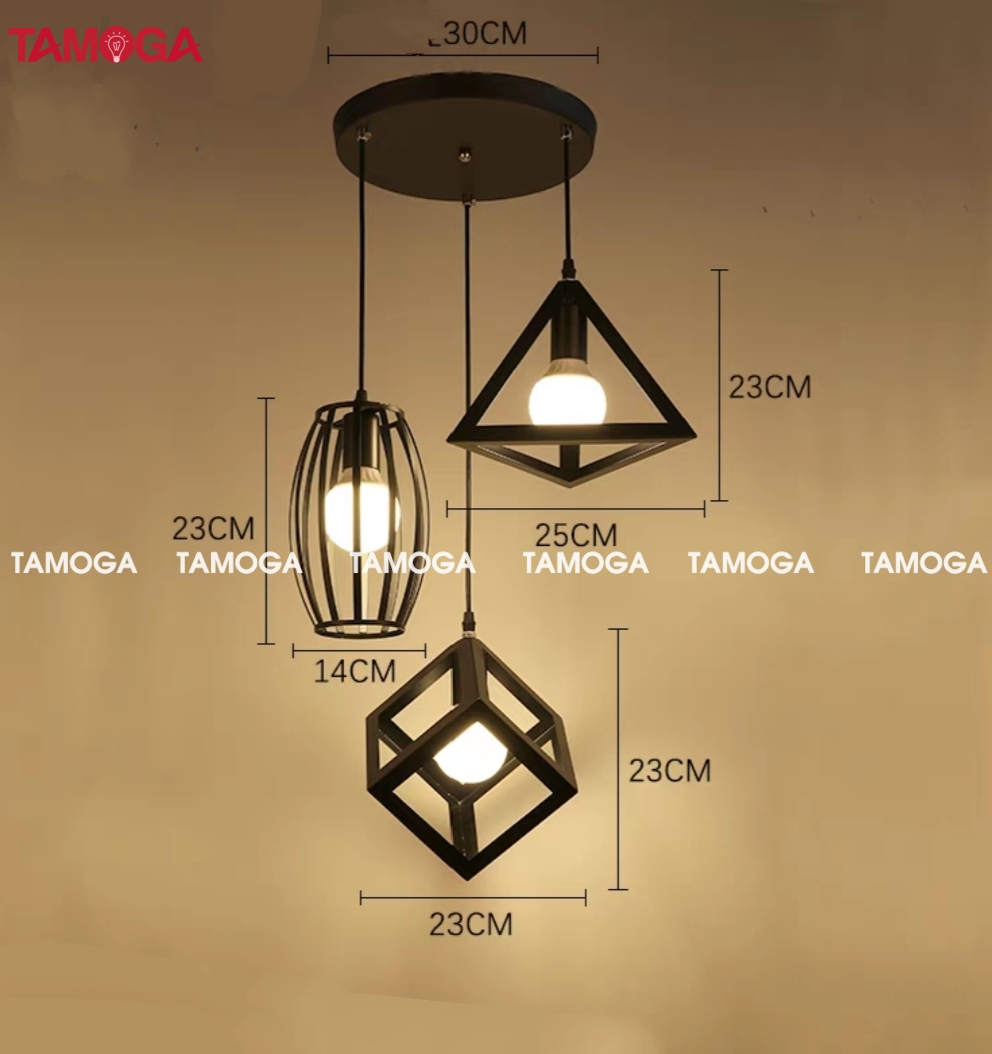 Đèn thả trần trang trí TAMOGA JIBIS bộ 3 lập phương tam giác hình trụ 0072/3