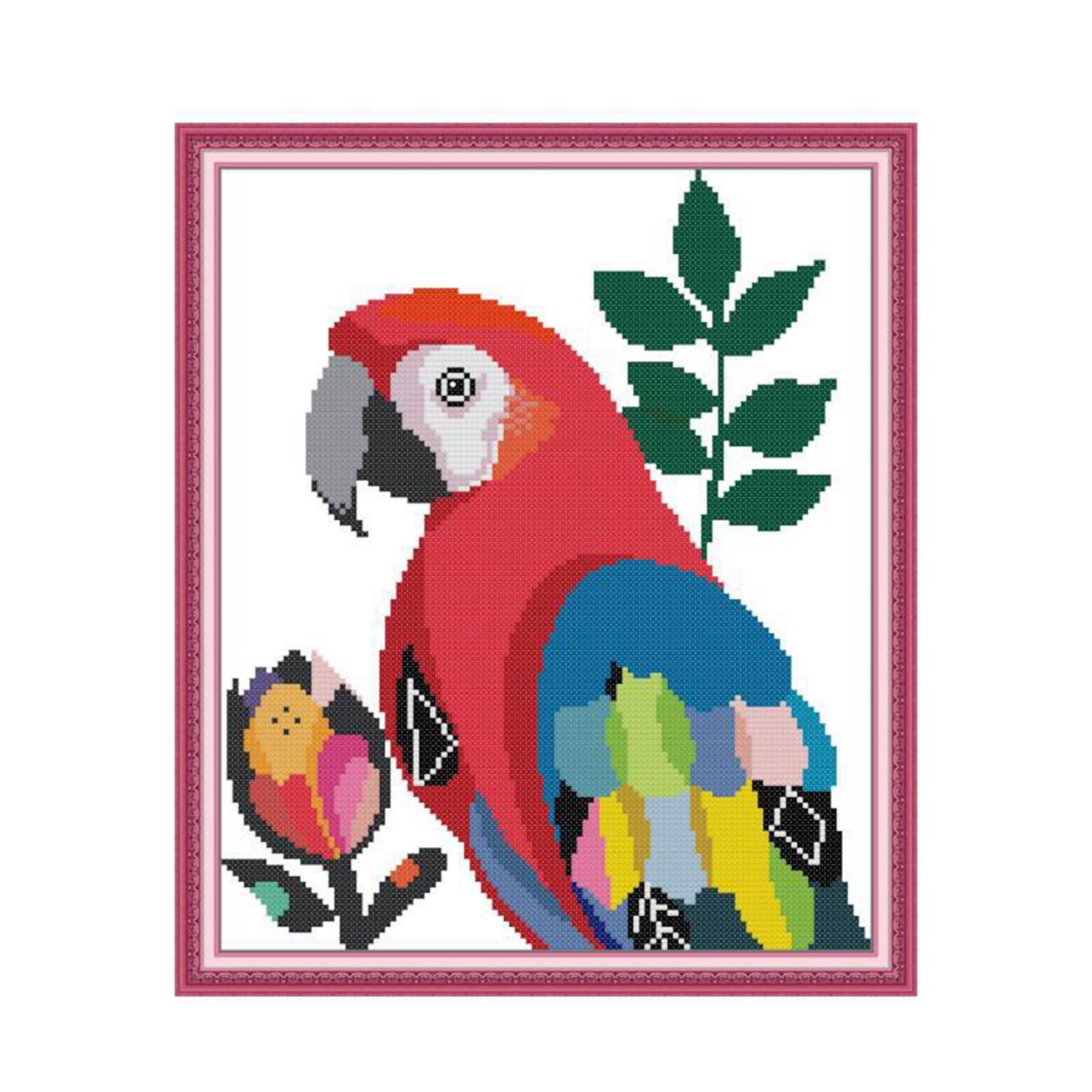 Stamped Parrot Cross Stitch Kits Beginners Full Range of Embroidery Starter Kits for Adults Printed Cross Stitching DIY kit