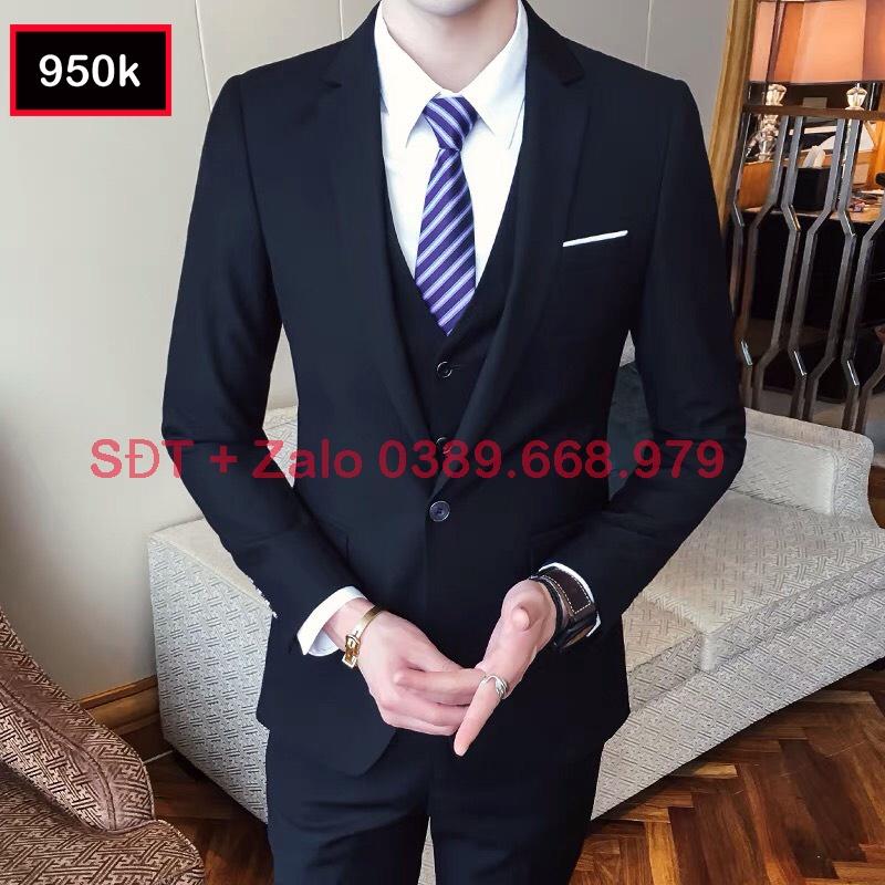 Bộ Vest Nam Hàn Quốc Màu Đen, Bộ Suit Nam Hàn Quốc Vải Sịn