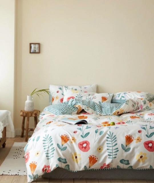 Set Cotton Living Hàng Nhập Khẩu Cao Cấp 4 Món Hoa Hè