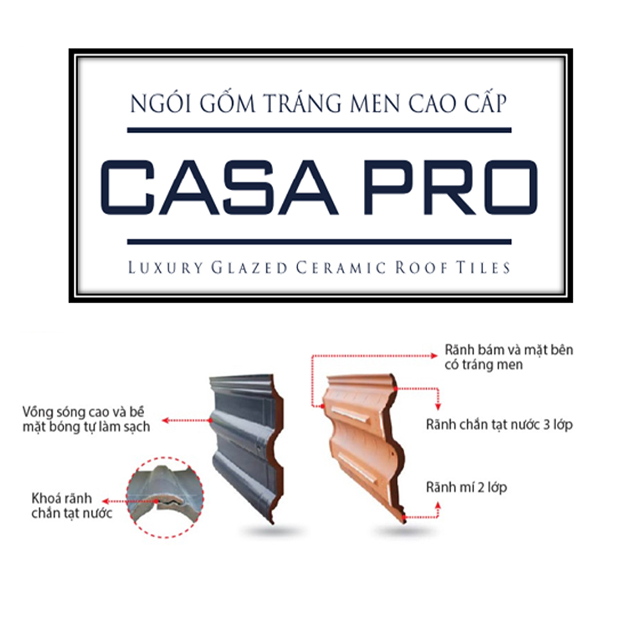 Ngói tráng men cao cấp Casa Pro, men bóng cao cấp, chống thấm, chống rêu mốc - Hàng chính hãng