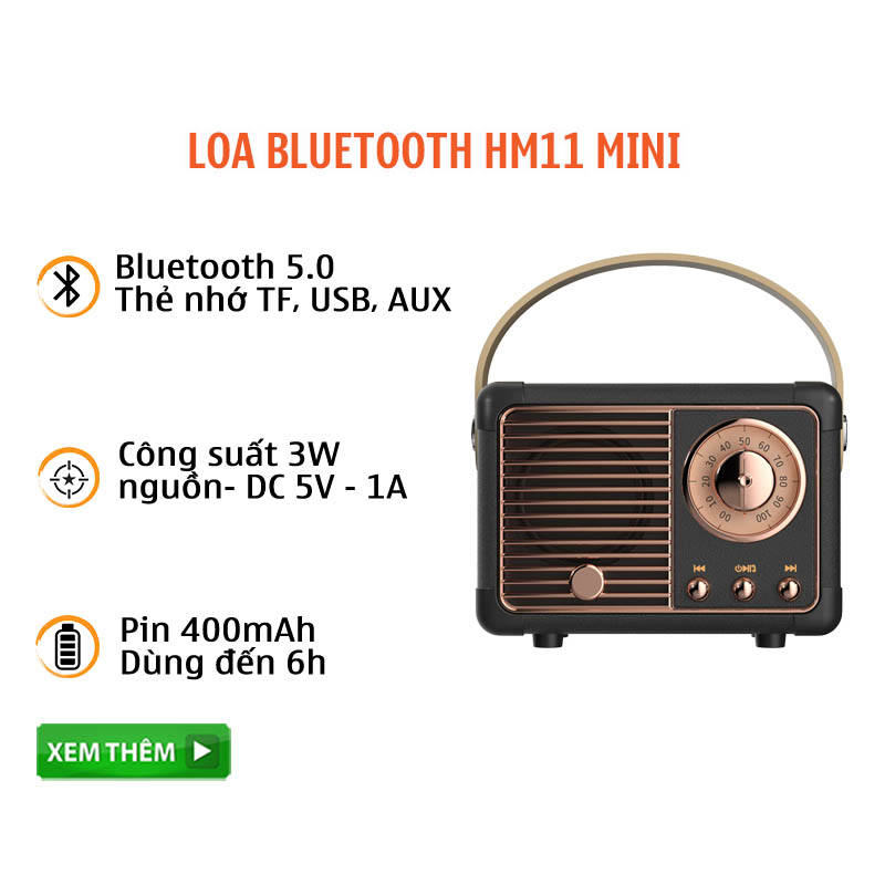 Loa Bluetooth mini kiểu cổ điển, pin 400mAh HM11 kiểu dáng nhỏ gọn món, dùng trang trí cho căn phòng hay món quà ý nghĩa cho người thân giao hàng nhanh