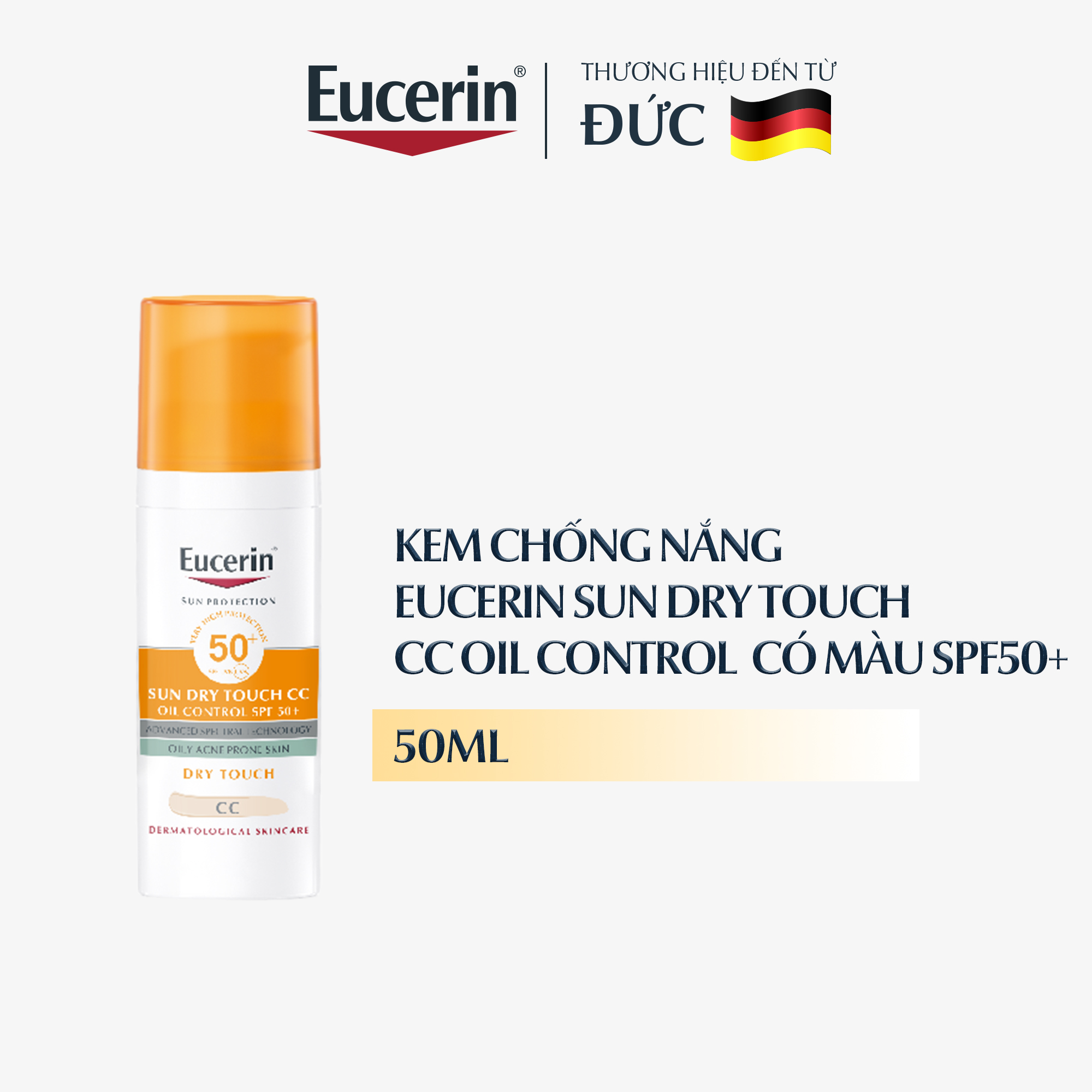 Kem chống nắng kiềm dầu, có màu Eucerin Sun Dry Touch CC Oil Control SPF50+ 50ml