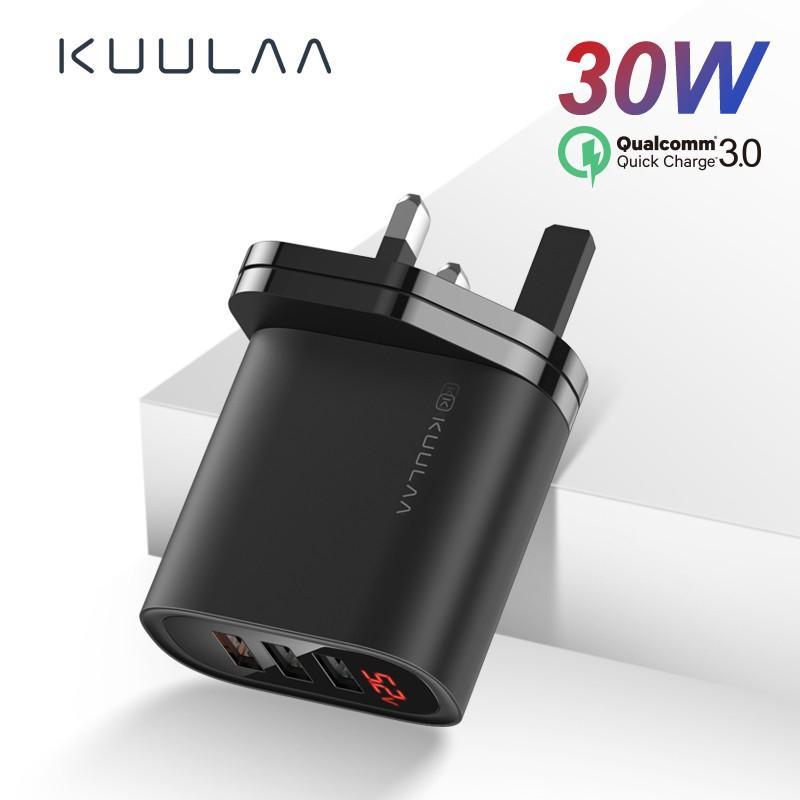 KUULAA Cốc Sạc Nhanh 3 Cổng USB 30W Gắn Tường Tiện Dụng Cho Điện Thoại IPhone Samsung Xiaomi Huawei