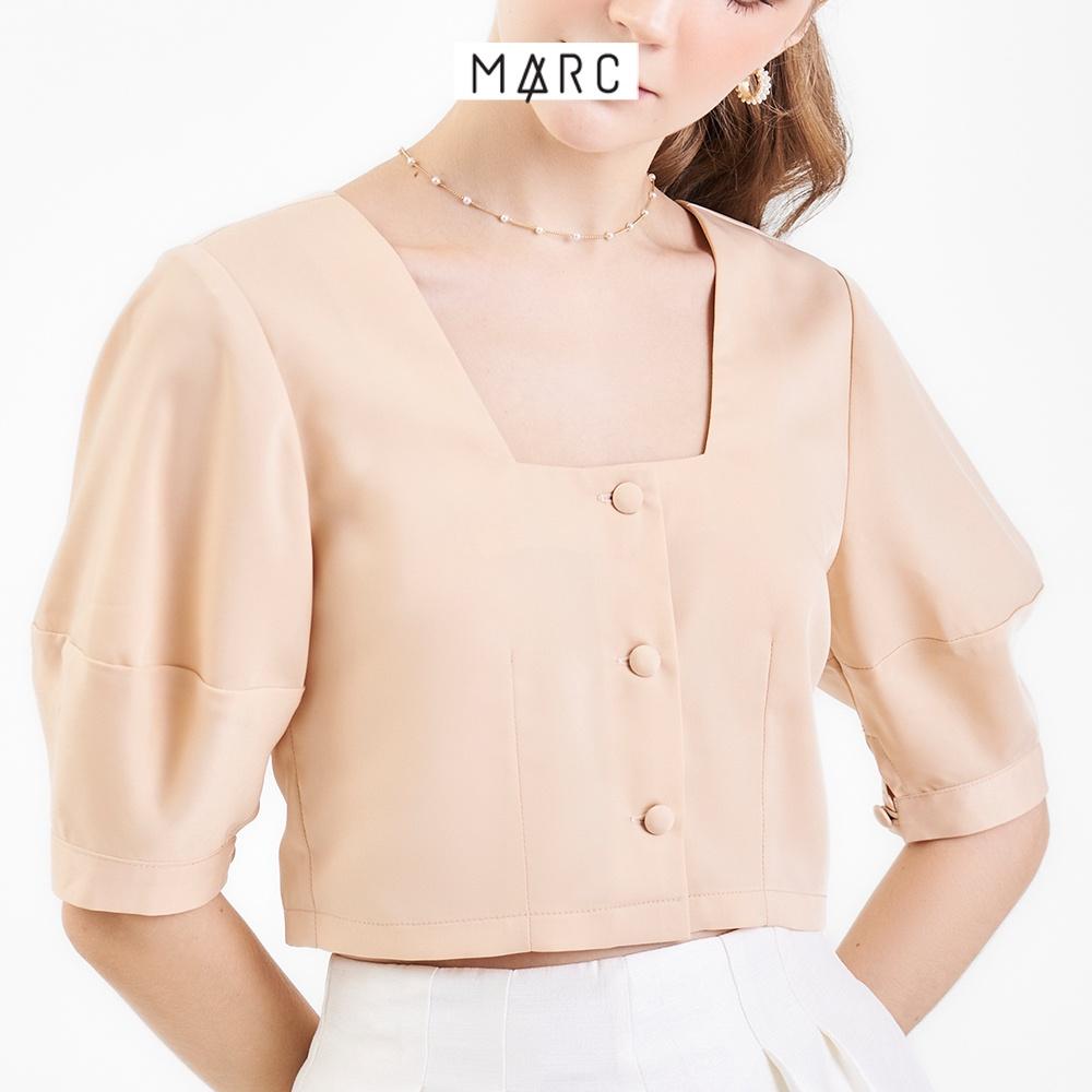 Áo kiểu croptop cổ vuông nữ MARC FASHION tay phồng cài nút CBNH080422