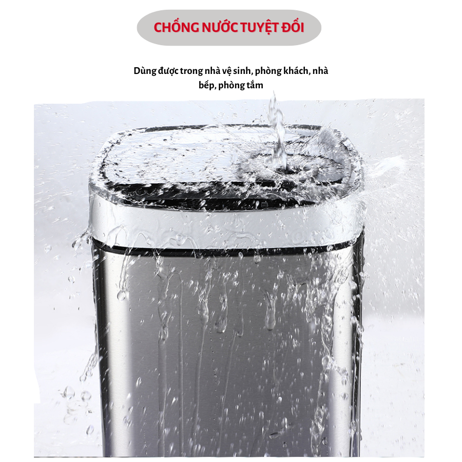 Thùng rác cảm ứng thông minh loại inox cao cấp Vikit RCU01 - Inox bạc