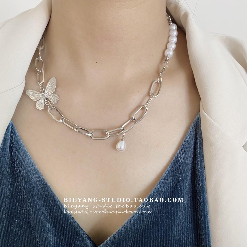 Vòng cổ Kim Loại Hình Bướm Đính Ngọc Trai Nhân Tạo Thời Trang