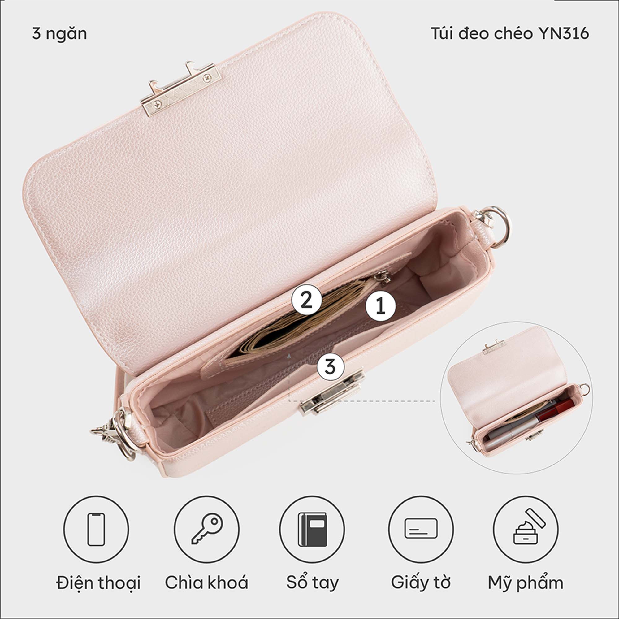 Túi đeo chéo nữ YUUMY YN316 (BST Pink Obsessed)