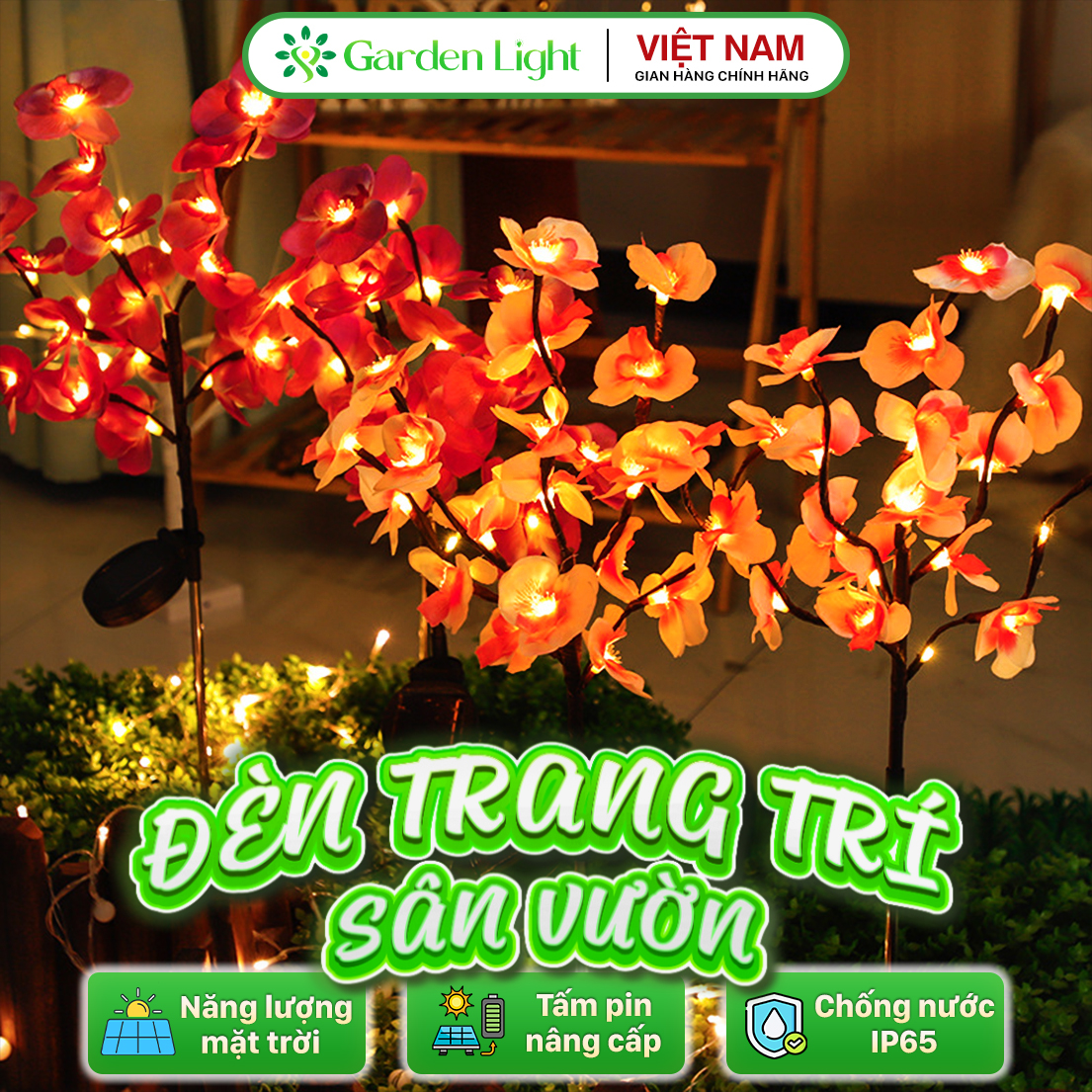 Đèn Trang Trí Năng Lượng Mặt Trời Hoa Phong Lan, Tấm Năng Lượng Silicon Tinh Thể, Tự Động Sáng - DA3061