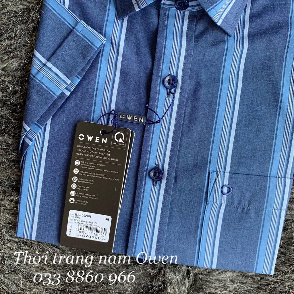 OWEN - Aó sơ mi ngắn tay Owen chất sợi tre kẻ xanh 90020