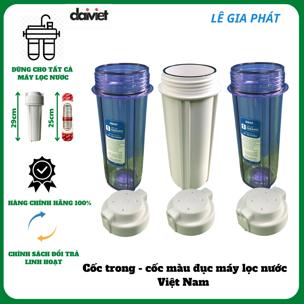 Cốc Lọc Nước Thô Trong - Màu 10inch, Máy RO, Ren Ngoài 13 - Hàng chính hãng