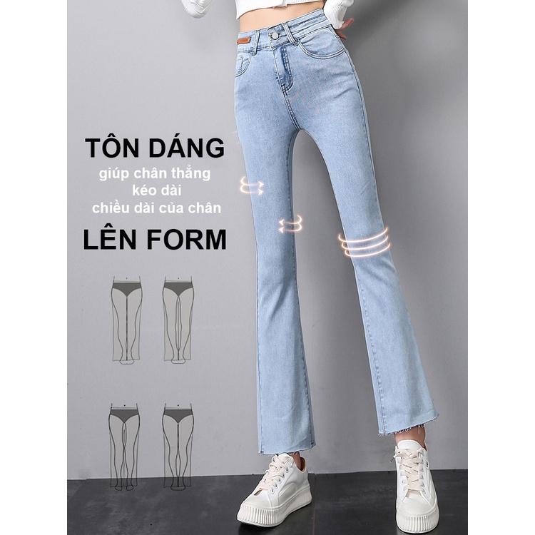 Quần jean nữ ống loe lửng lưng cao co giãn phong cách Hàn Quốc, quần bò nữ ống loe cạp cao chất xịn cao cấp CHERRY T025