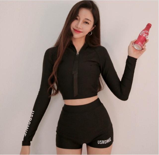 Bikini đi biển quảng châu- đồ bơi nữ tay dài kín đáo in chữ- shopnabi