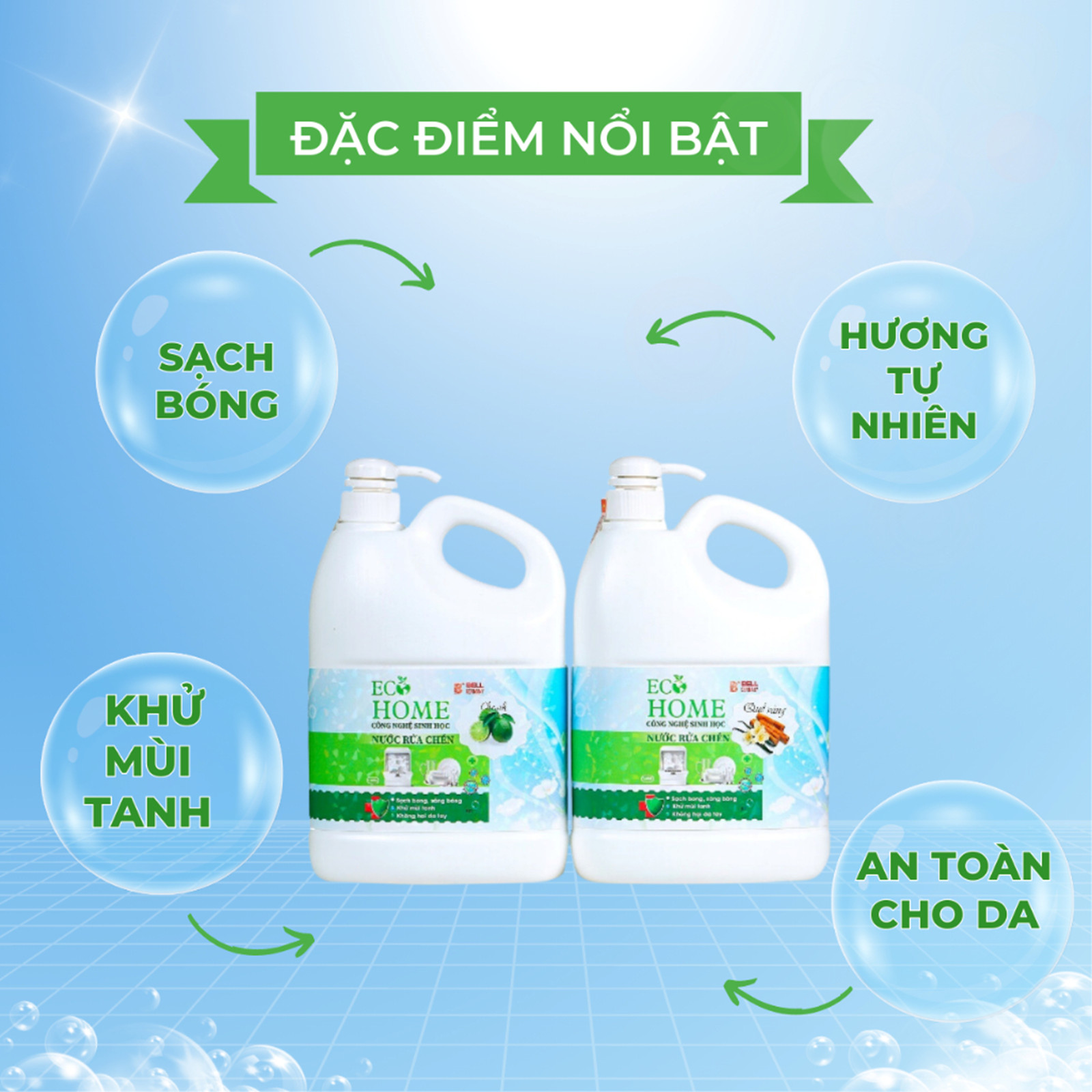 Nước Rửa Chén Công Nghệ Sinh Học ECOHOME 1,6Kg Chiết Xuất Chanh Quế Giúp Sạch Vi Khuẩn Bám Bẩn Trên Chén Đĩa