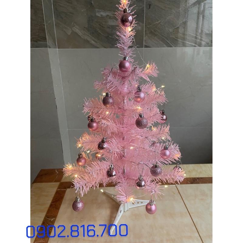 Cây thông Noel màu hồng mini để bàn 60cm kèm đầy đủ phụ kiện trang trí Noel ngày giáng sinh