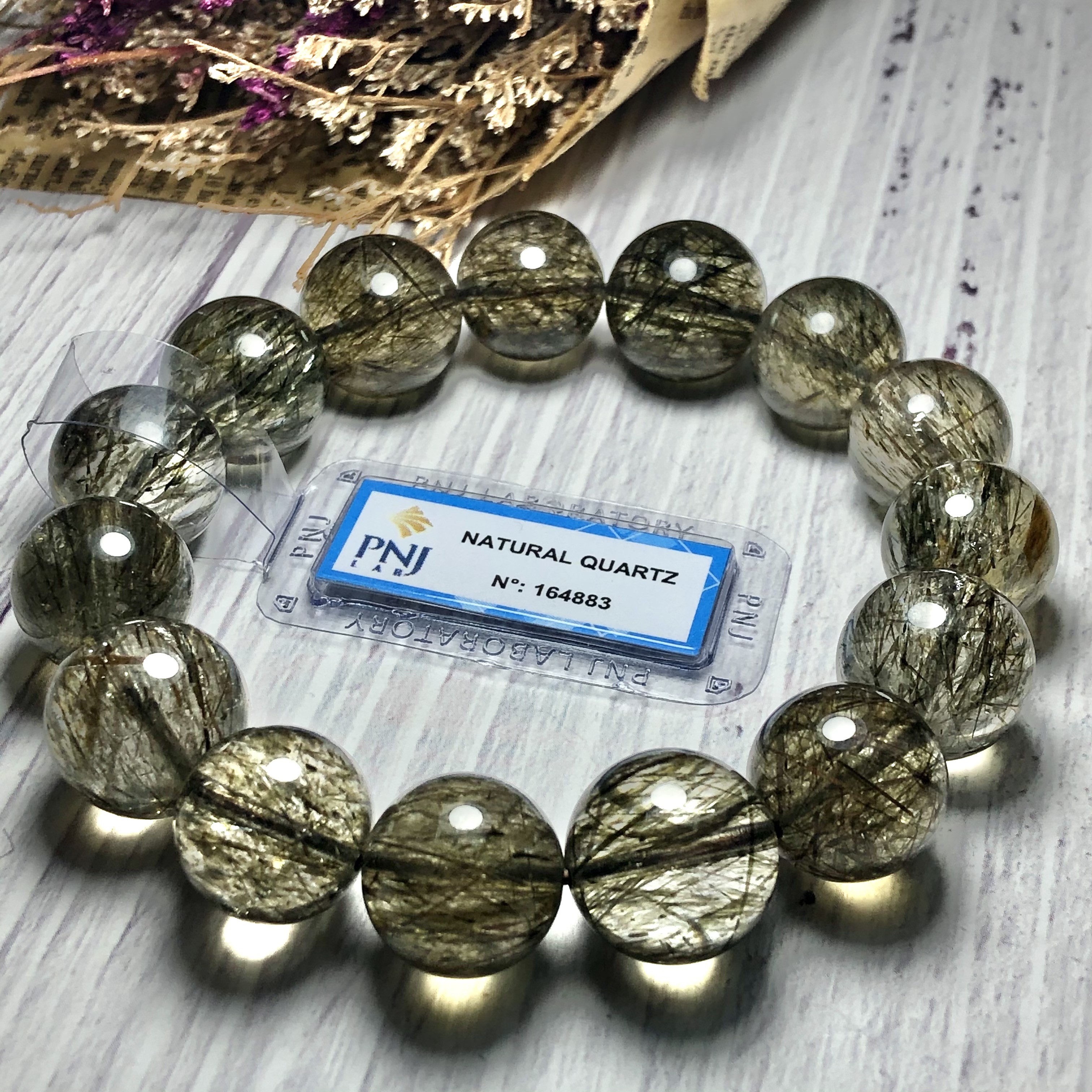 Vòng tay Thạch Anh Tóc xanh 15mm chuẩn 6A