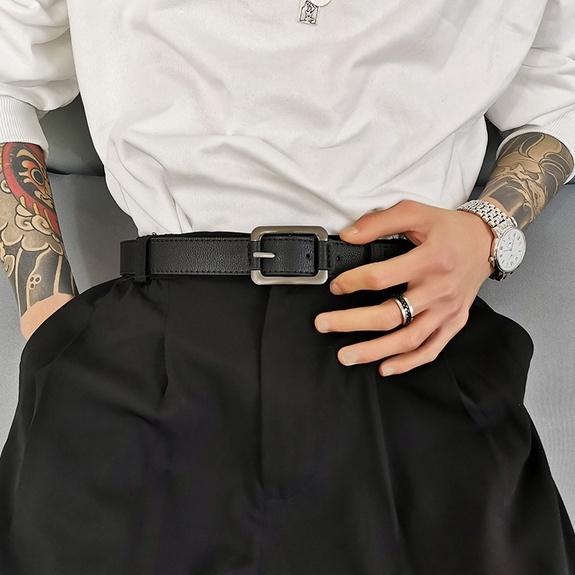 Thắt Lưng Nam Nữ DG - Dây Lưng Nam Nữ Unisex Mặt Kim Loại Da PU Hàn Quốc Mặt Vuông Màu Đen Đẹp - DG - Camcamvintage