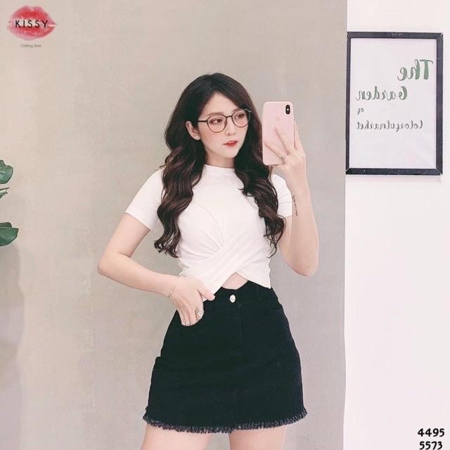 Áo đắp chéo eo croptop - chất thun lụa