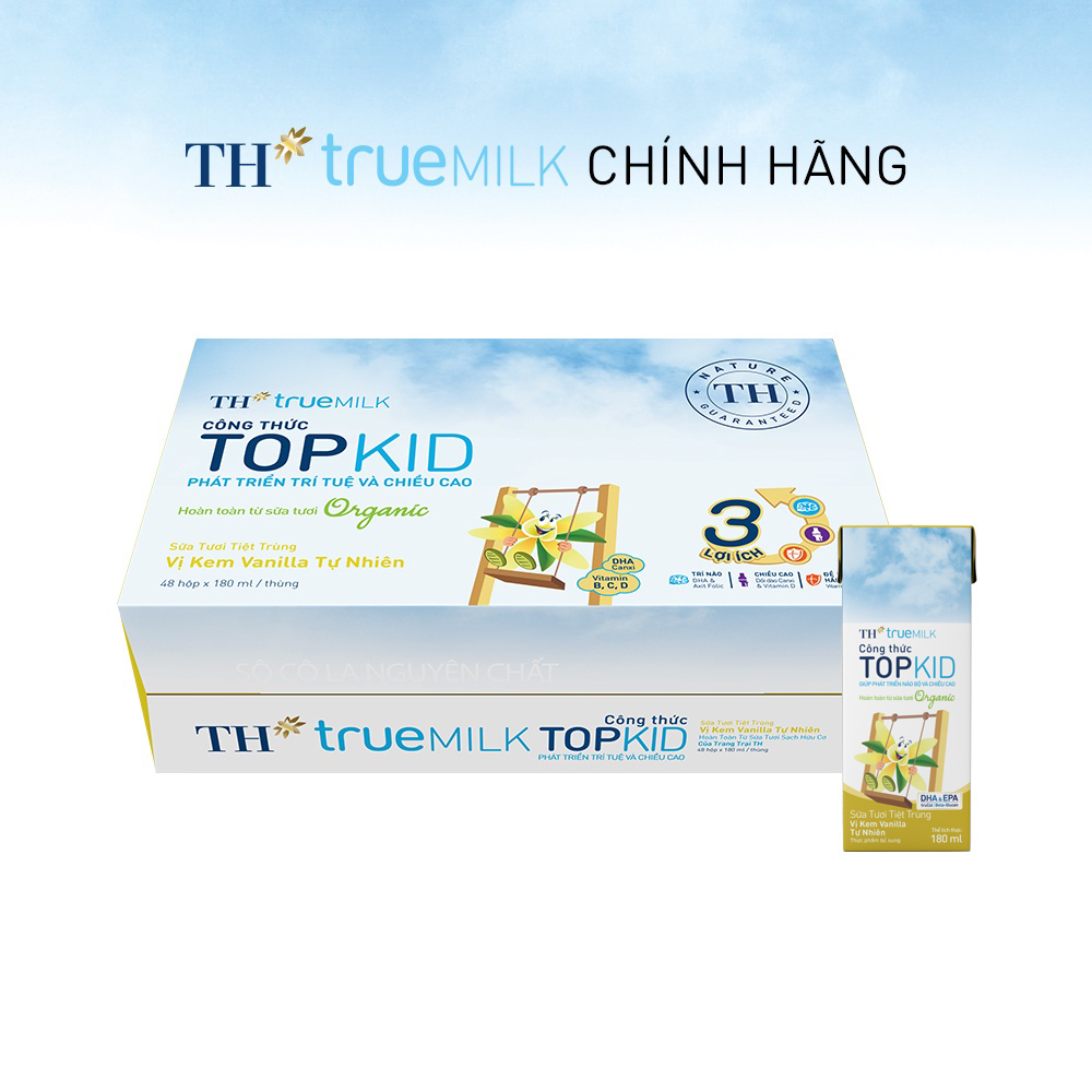 Hình ảnh Thùng 48 hộp sữa tươi tiệt trùng TOPKID kem vanilla tự nhiên TH True Milk 180ml (180ml x 48)