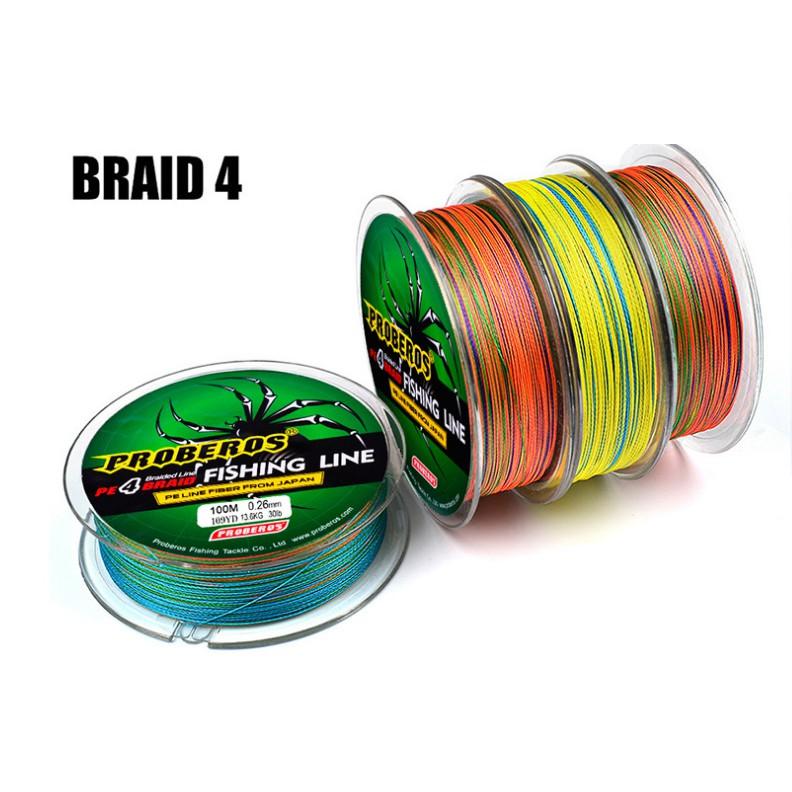 Dù câu cá PE 4 Braid,nhện ngũ sắc PROBEROS loại 100m