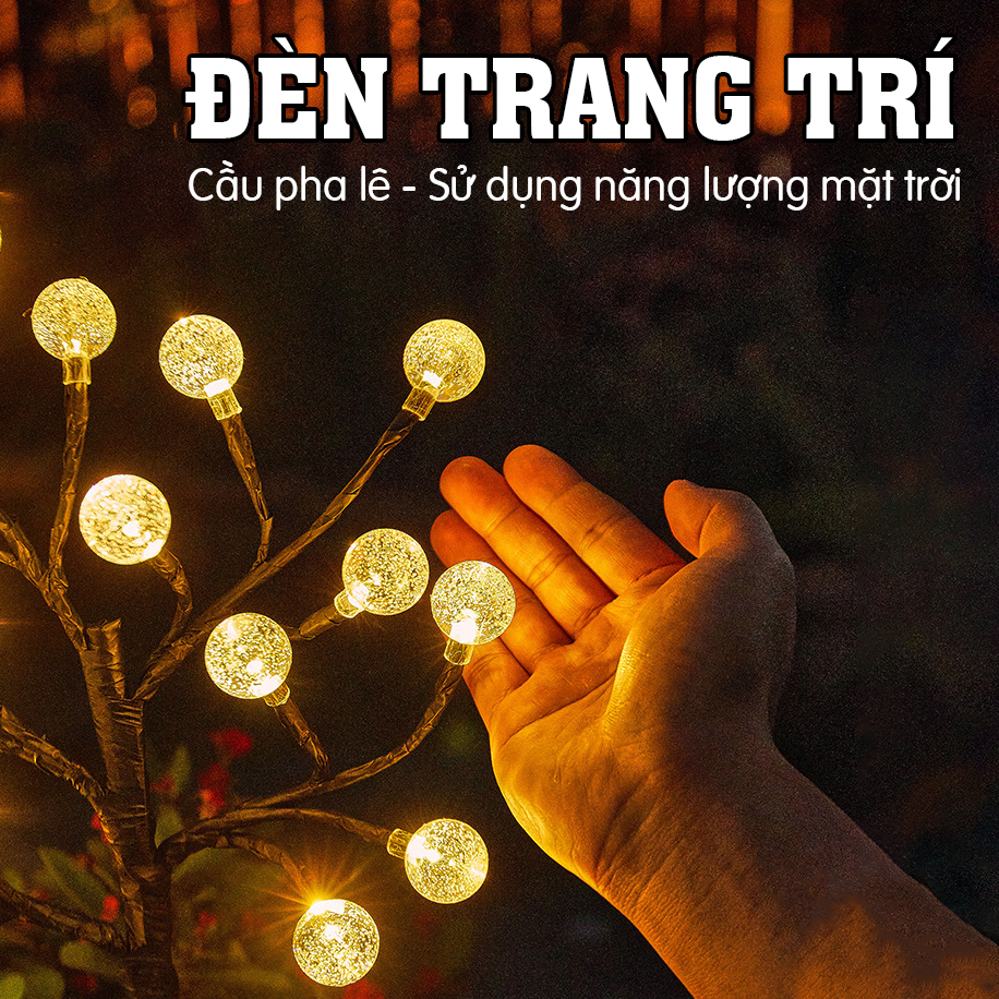 Đèn năng lượng mặt trời- hình cây quả cầu pha lê cắm đất, ánh sáng lung linh, siêu đẹp- K1606