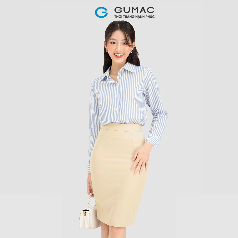 Áo sơ mi nữ cơ bản GUMAC AC08058 tay dài sọc phối ren