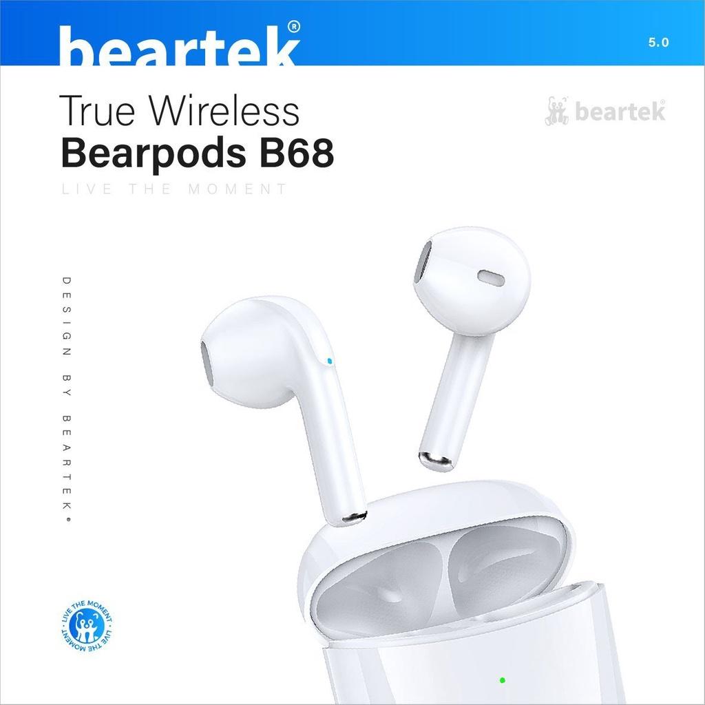 Tai nghe Bluetooth Beartek Bearpods B68 True Wireless có định vị, đổi tên, chạm cảm ứng- Hàng chính hãng