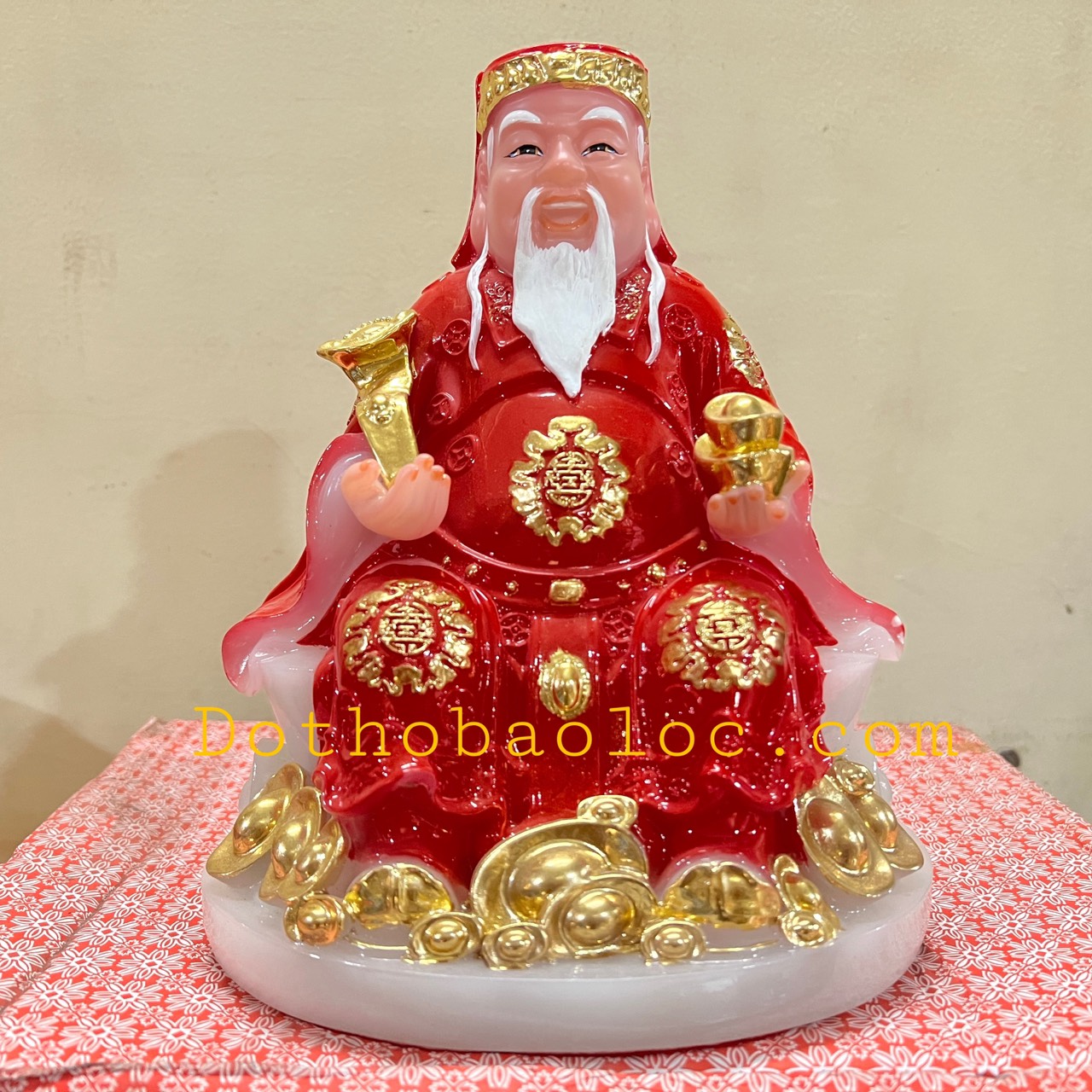 Tượng Thần Tài Thổ Địa đá cao cấp nhập khẩu Đài Loan cao 24cm – Đỏ đế tròn