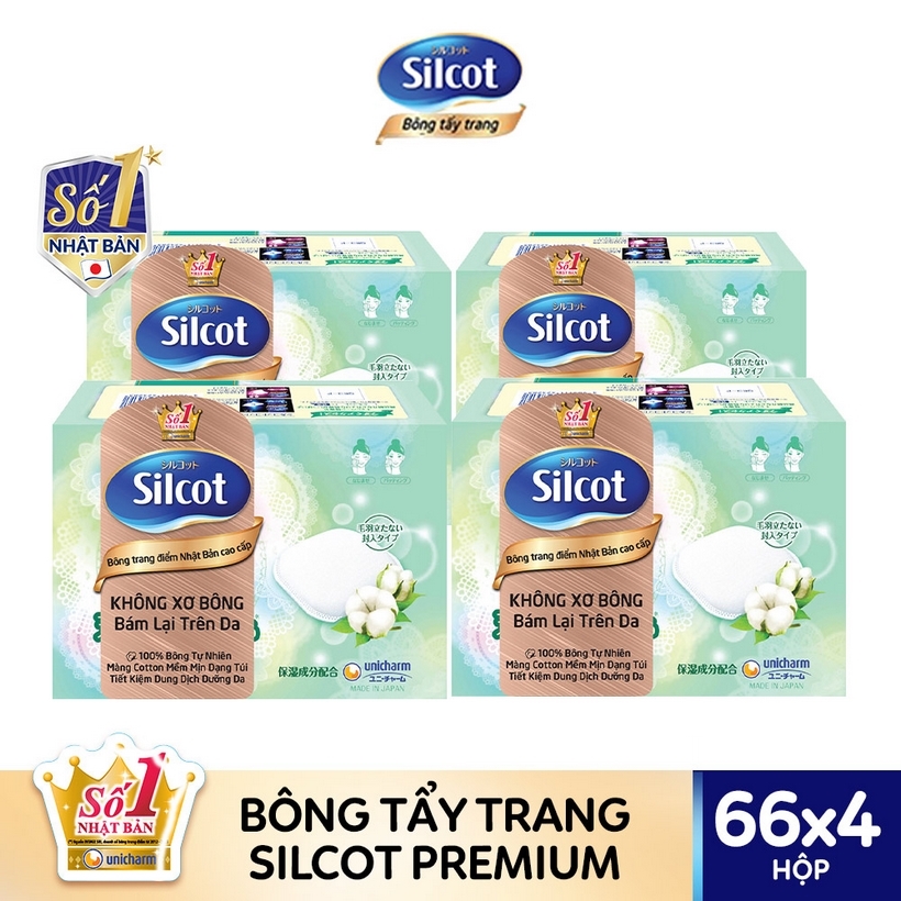 Bộ 4 hộp bông tẩy trang cao cấp Silcot Premium (66 miếng/hộp)