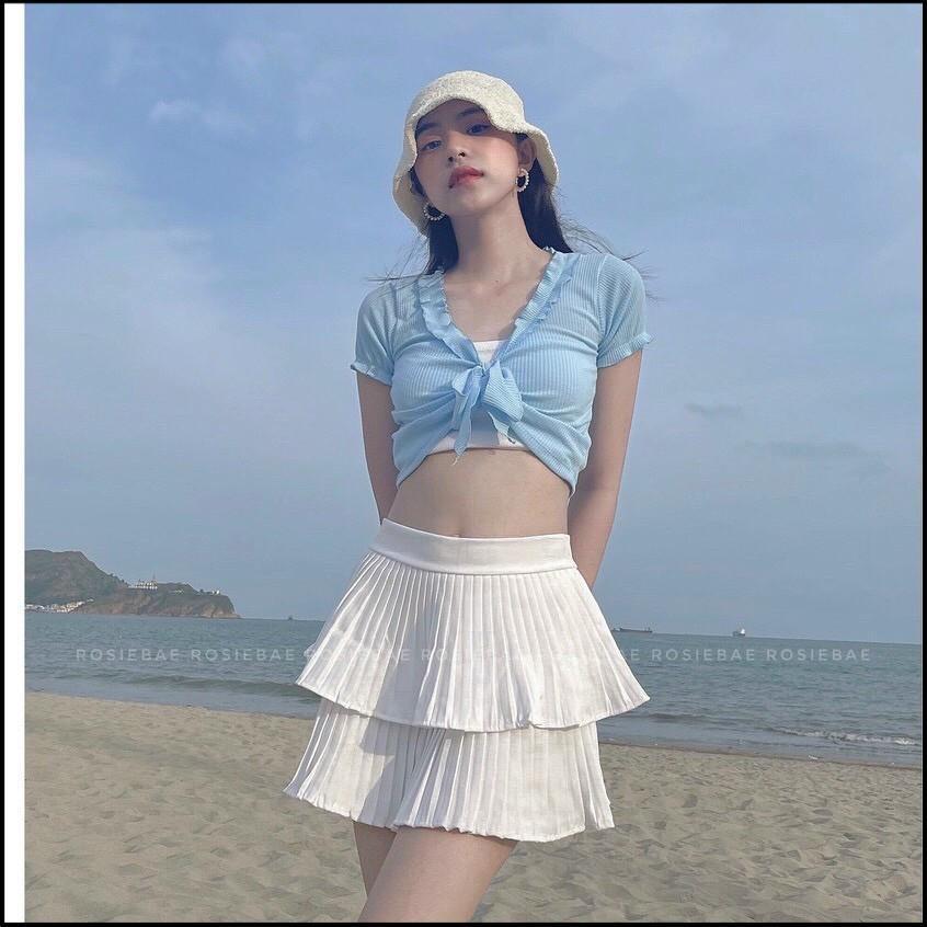 Áo Croptop Nơ Ngực GenY - Áo Croptop Kiểu Cột Thắt Nơ Trươc Ngực Siêu Xinh, Chất Vải Len Tăm Mềm Mịn