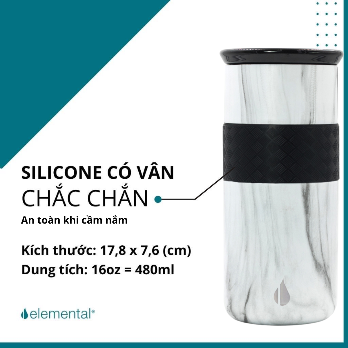 LY GIỮ NHIỆT ELEMENTAL MÀU VÂN ĐÁ , ĐẠT CHUẨN FDA HOA KỲ, THÉP 304 KHÔNG GỈ, GIỮ NÓNG LẠNH