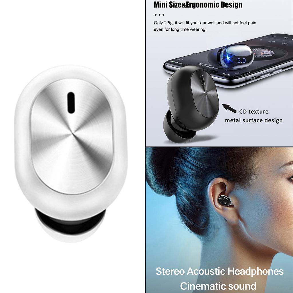 Single Bluetooth 5.0 Wireless Earphone Headset Headphone with Mic White