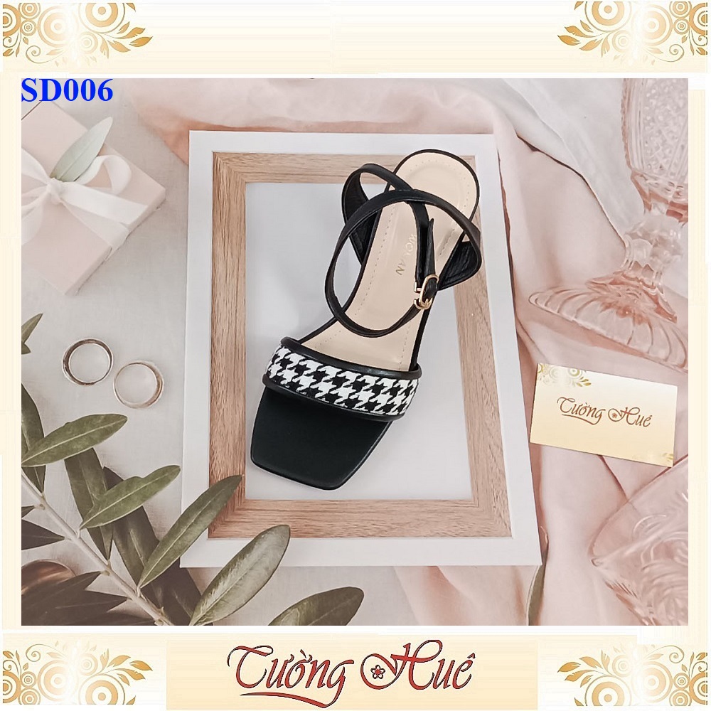 Sandal Cao Gót Quai Ngang Hở Mũi Gót Trụ Tròn Cao 7CM - SD006
