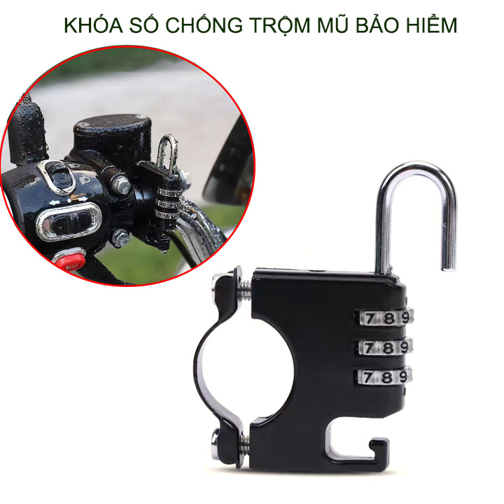 Khóa số chống trộm mũ bảo hiểm gắn tay lái xe máy, xe đạp, xe điện, có thể thay đổi mã số