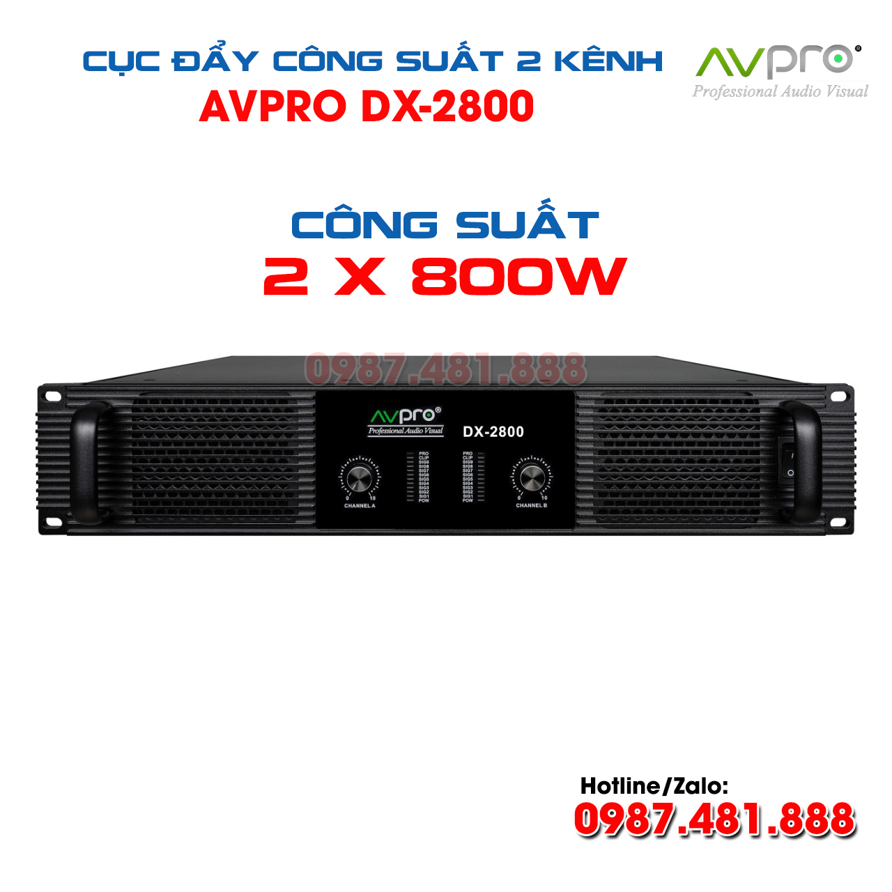 Cục đẩy công suất AVPRO DX 2800 - Công suất 2 x 800w 4ohm - Hàng Chính Hãng