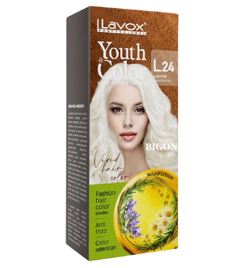 Xám Khói - Combo 2 Kem Nhuộm Tóc Màu Thời Trang Lavox Youth&Color L22 Xám Khói + L24 Nâng Tông Màu (Sử Dụng Màu L24 Để Nâng Tông Màu Tóc Trước Khi Nhuộm Màu L22 Xám Khói)